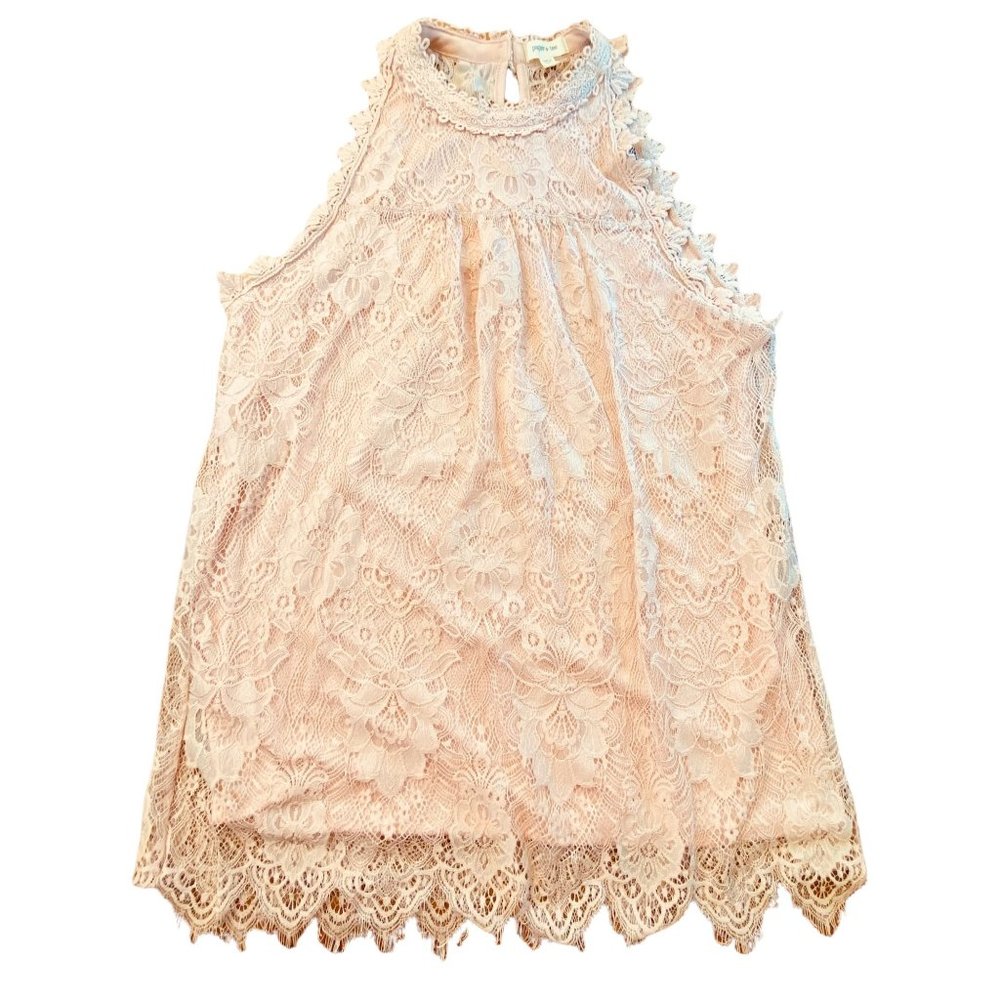 Paper+Tee Womens Size Large Halter Neck Baby Pink Lace Blouse Top Girly Romantic
